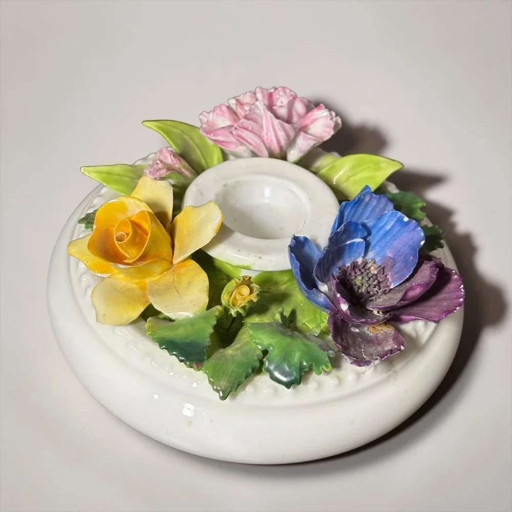 Crown Staffordshire Fine Bone China Floral Candle Holder Vintage England Rose